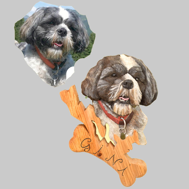 wooden dog portrait