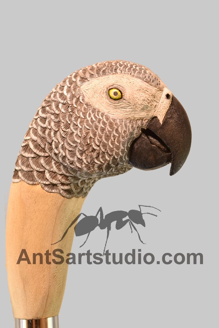 wood parrot sculpture