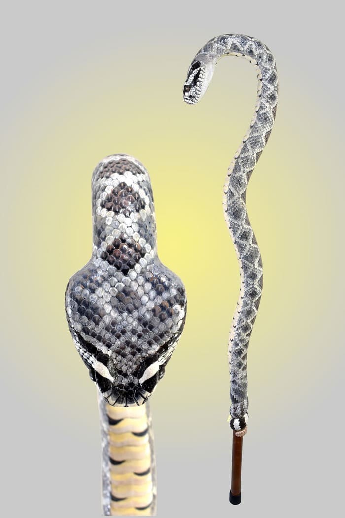 Diamondback rattlesnake wooden walking cane ,hand carved cane snake sculpture,rattlesnake walking stick - AntSarT 
