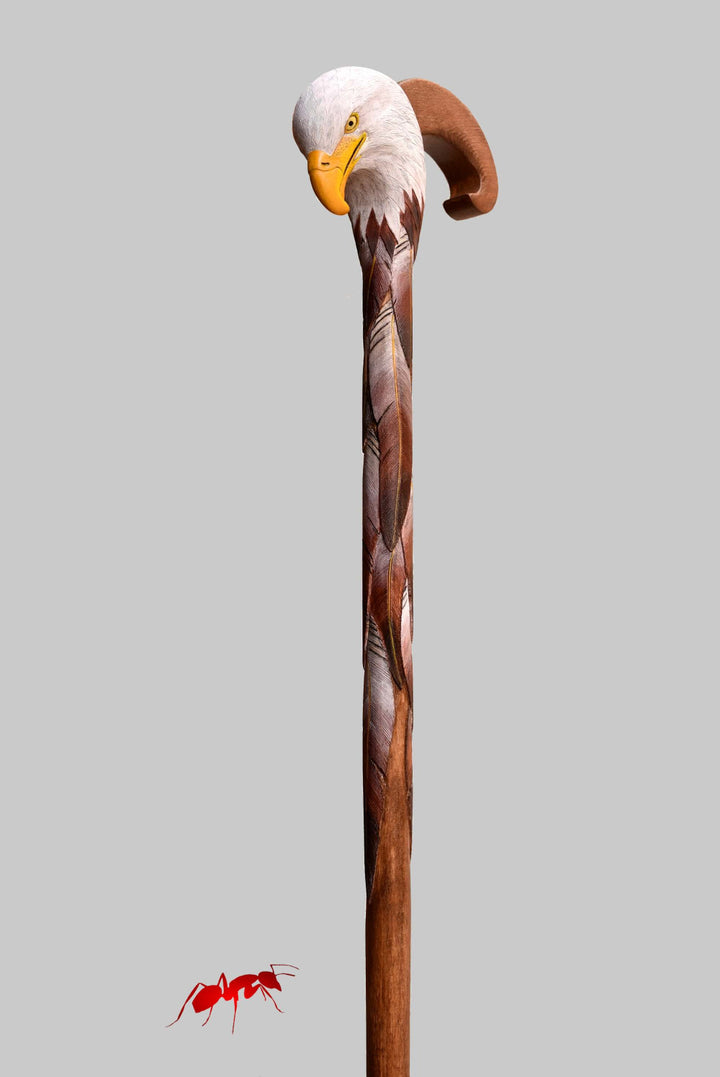 Wood carved canes bald eagle head walking stick with carved feathers - AntSarT 