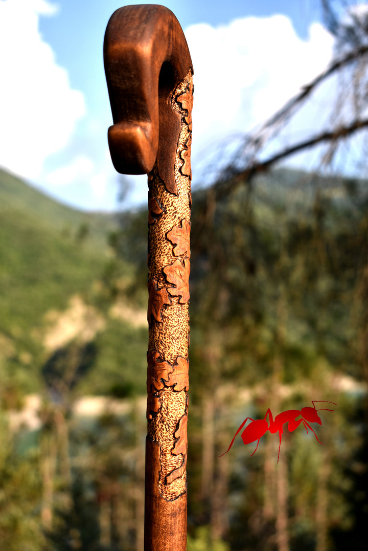 handcrafted walking canes for woman shepherds crook cane brown oak leaves - AntSarT 