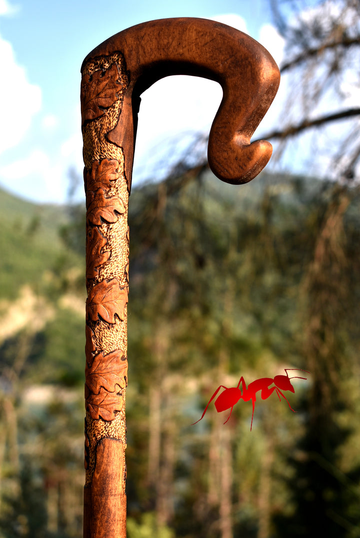 oak acorn branch relief walking stick