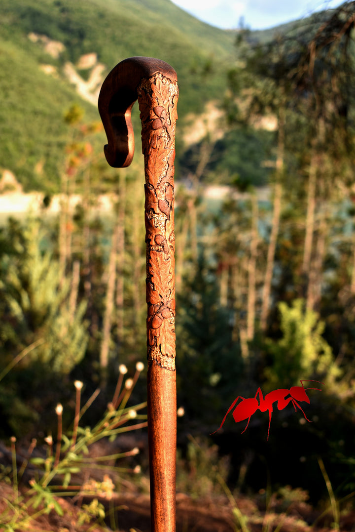 handcrafted walking canes for woman shepherds crook cane brown oak leaves - AntSarT 