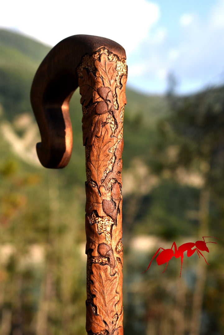 handcrafted walking canes for woman shepherds crook cane brown oak leaves - AntSarT 