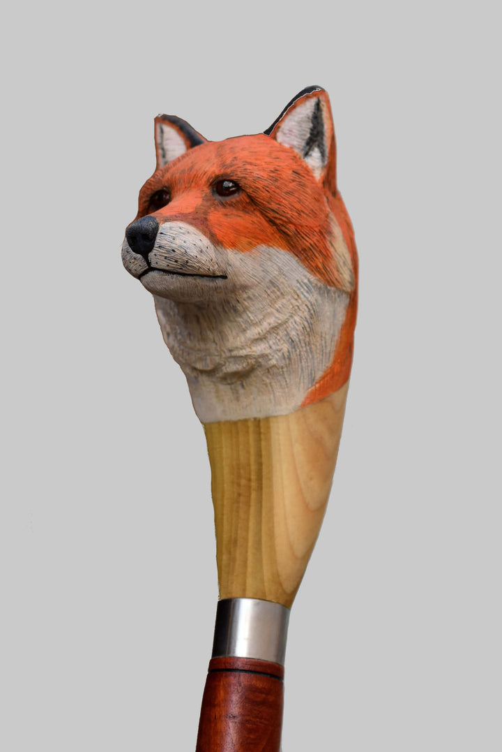wood fox head walking stick