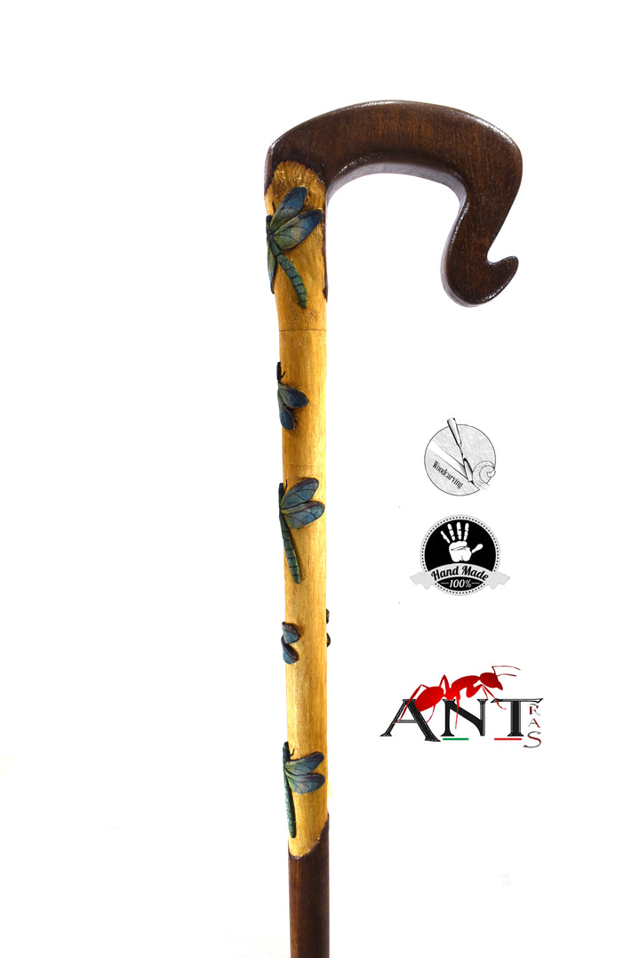 wooden walking cane dragonflies 6