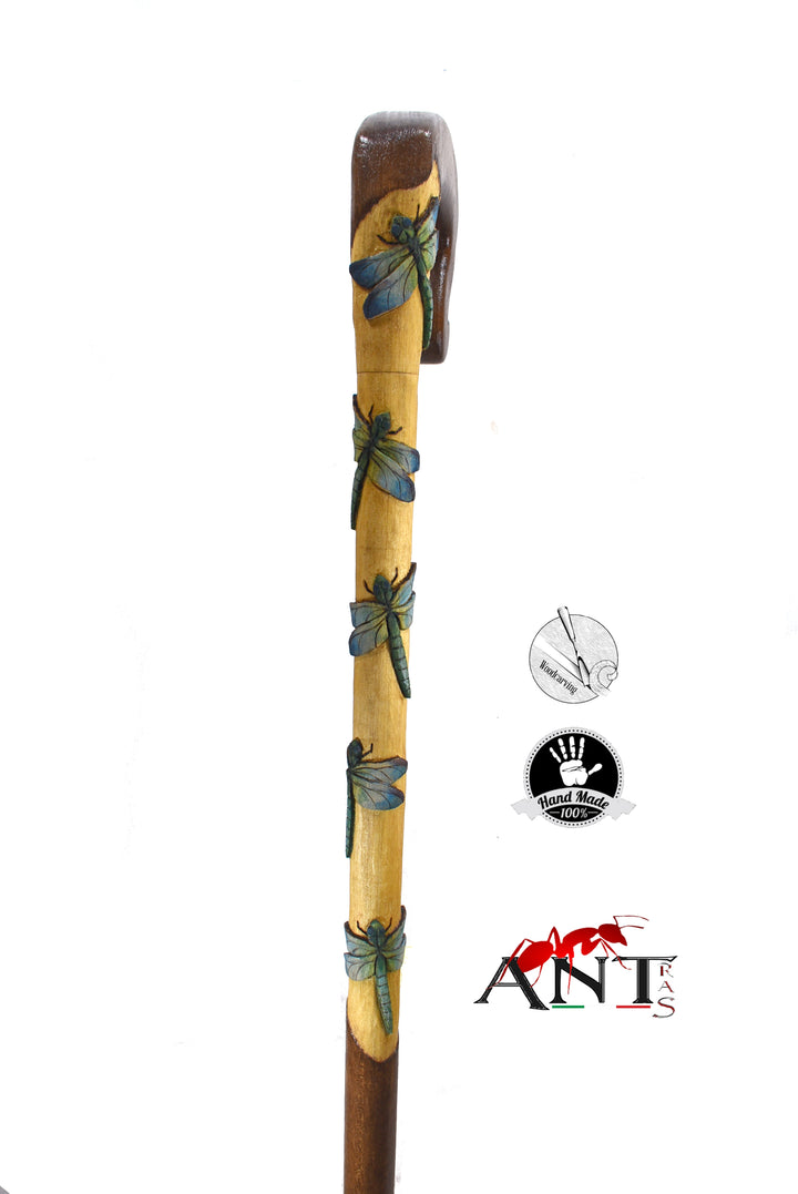 wooden walking cane dragonflies 7